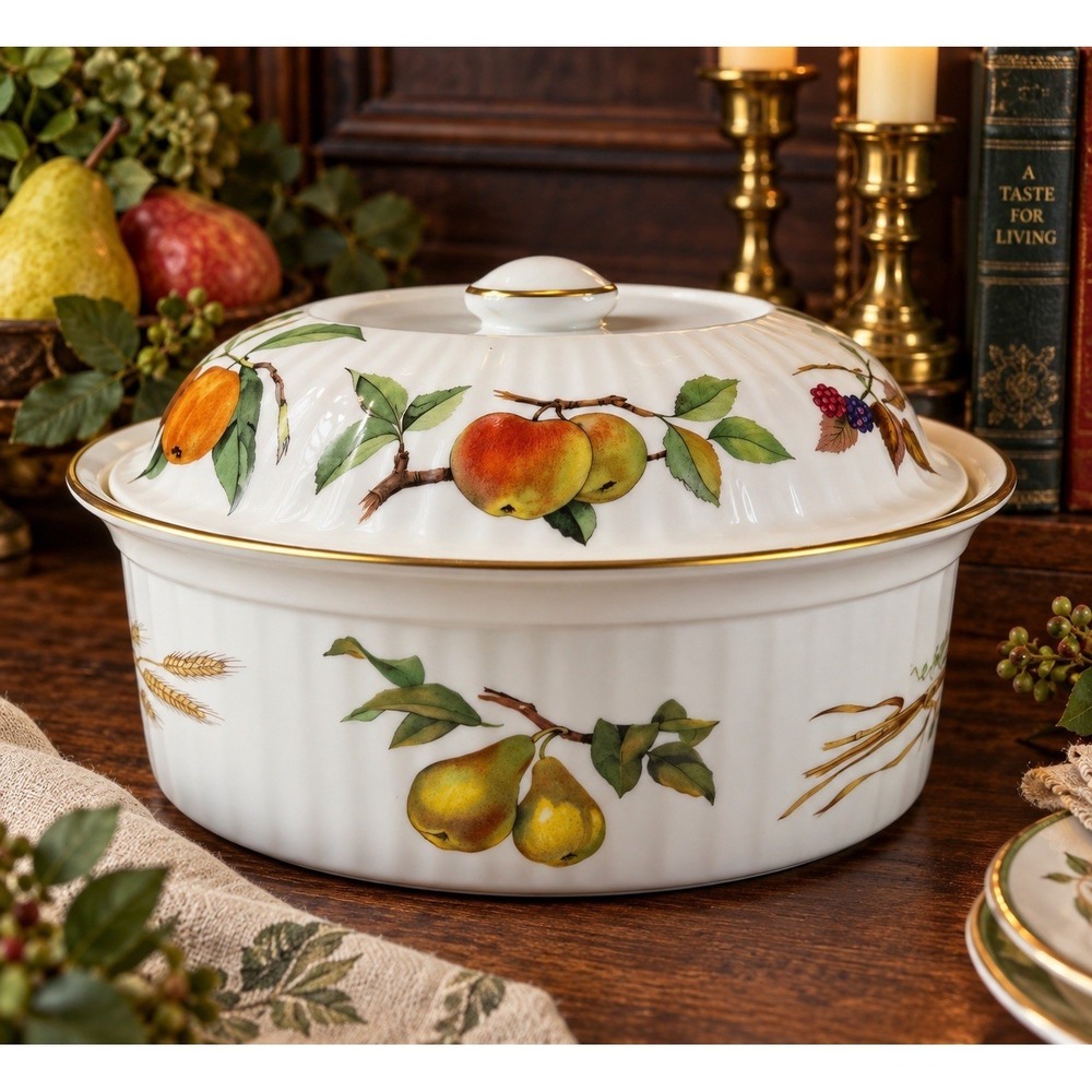 Vintage Royal Worcester Evesham Gold 10.25" 2.5 Qt Covered Casserole Dish Eng